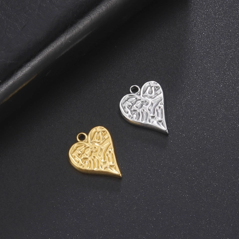 Stainless Steel Hammered Heart Pendant Liquid Metal Lava Texture DIY Jewelry Finding For Necklace Bracelet Making Women