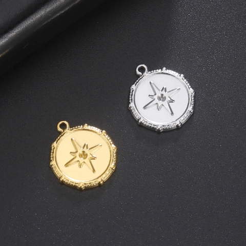 Pendentif Rond en Acier Inoxydable Relief Étoile pour Fabrication de Bijoux DIY Collier Bracelet Vintage Étoile Polaire