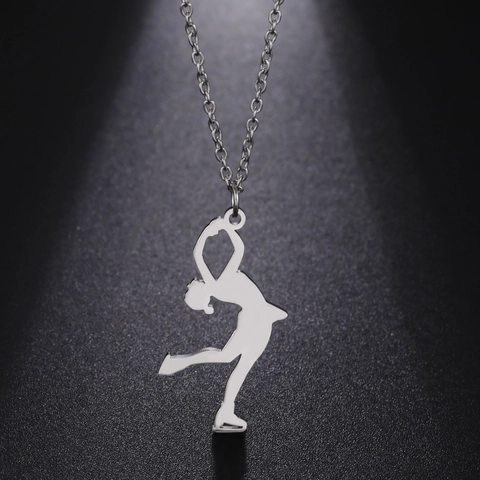 Stainless Steel Figure Skating Athlete Silhouette Pendant Necklace Minimalist Figure Skater Sports Jewelry For Men Women