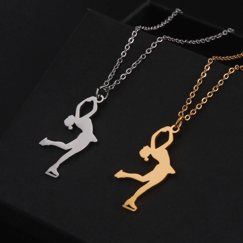 Stainless Steel Figure Skating Athlete Silhouette Pendant Necklace Minimalist Figure Skater Sports Jewelry For Men Women