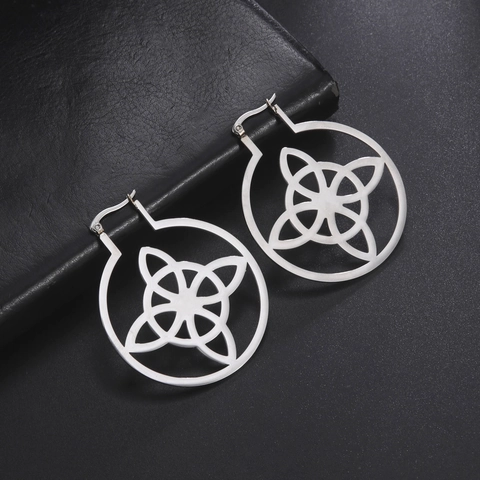 Übertriebene Edelstahl Keltischer Hexenknoten Reifen Ohrringe Geometrische Hohlmuster Hängeohrringe Vintage Ethnisch Schmuck Für Damen