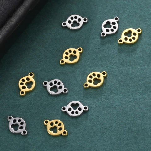 Stainless Steel Paw Print Connector Charm For DIY Jewelry Making Hollow Animal Track Double Hole Pendant Accessory