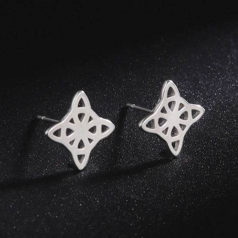 Personalisierte Edelstahl Hexenknoten Keltischer Knoten Hohl Vierzackiger Stern Ohrstecker Modeschmuck Für Damen