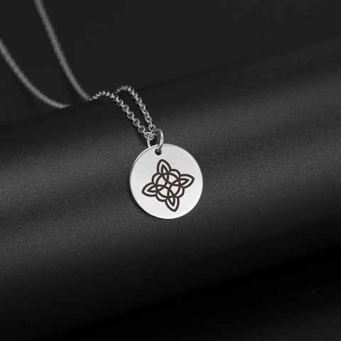 Minimalist Stainless Steel Witch's Knot Pendant Necklace Celtic Knot Round Coin Protection Jewelry Gift For Men Women