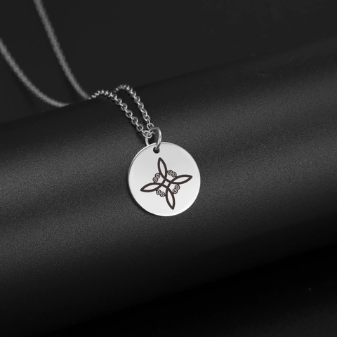 Stainless Steel Witch's Knot Pendant Necklace For Women Men Minimalist Round Celtic Knot Wiccan Pagan Jewelry Laser Engraved Necklace