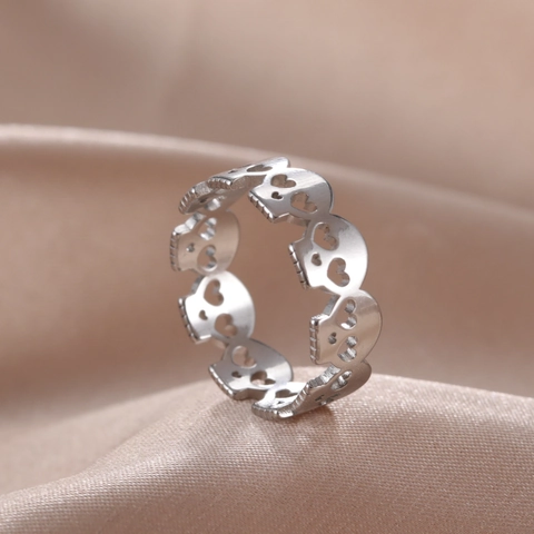Bague en Acier Inoxydable Tête de Mort Creuse Punk Gothique Cœur Yeux Squelette Anneau Unisexe Mode Bijoux de Doigt Électroplaqué Cadeau Fête