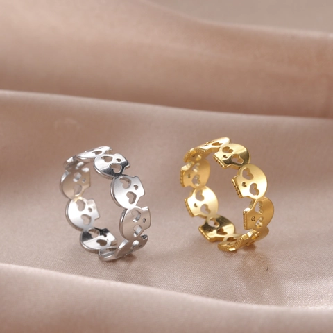 Bague en Acier Inoxydable Tête de Mort Creuse Punk Gothique Cœur Yeux Squelette Anneau Unisexe Mode Bijoux de Doigt Électroplaqué Cadeau Fête