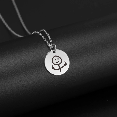 Collana con Ciondolo Funny Doodle in Acciaio Inossidabile Bizzarro Gesto dei Cartoni Animati Gioielli Personalizzati Unisex