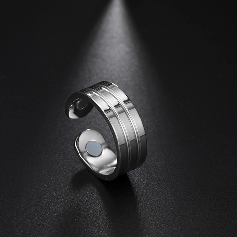 Stainless Steel Magnetic Therapy Ring For Women Men Adjustable 18K Gold Plated Simple Striped Health Care Finger Ring