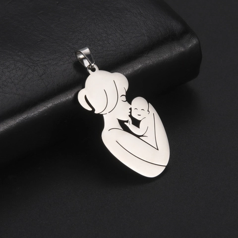 Stainless Steel Mother Child Pendant Charms For DIY Jewelry Making Gold Silver Plated Mother Baby Silhouette Gift For Women