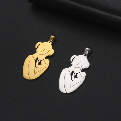 Stainless Steel Mother Child Pendant Charms For DIY Jewelry Making Gold Silver Plated Mother Baby Silhouette Gift For Women