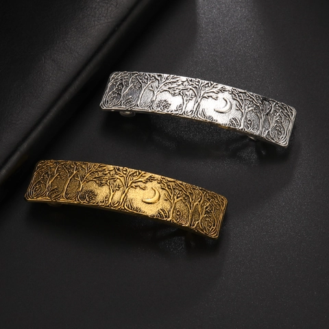 Fermaglio per Capelli in Lega con Rilievo Foresta e Luna Vintage Elegante Fermaglio a Molla Rettangolare Accessori per Capelli Donna
