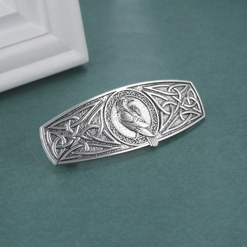 Barrette à Cheveux Corbeau Viking Vintage Nœud Celtique Style Nordique Relief Corbeau Oiseau Alliage Métal Accessoire Cheveux Femme