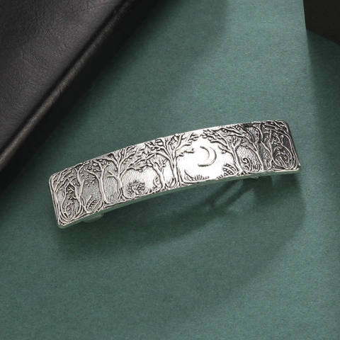 Fermaglio per Capelli in Lega con Rilievo Foresta e Luna Vintage Elegante Fermaglio a Molla Rettangolare Accessori per Capelli Donna