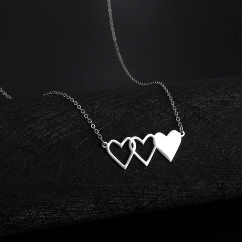 Collana Minimalista In Acciaio Inossidabile Con Triplo Pendente A Cuore Per Donna Gioielli Con Cuore Interbloccato