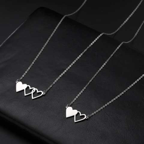Collana Minimalista In Acciaio Inossidabile Con Triplo Pendente A Cuore Per Donna Gioielli Con Cuore Interbloccato