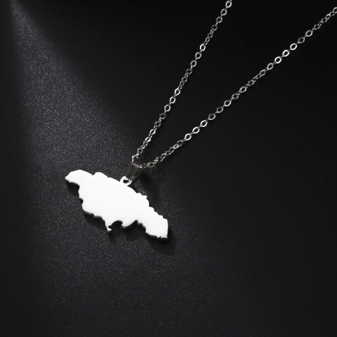 Stainless Steel Jamaica Map Pendant Necklace Minimalist Gold Silver Polished Souvenir Jewelry For Unisex Travel Gift