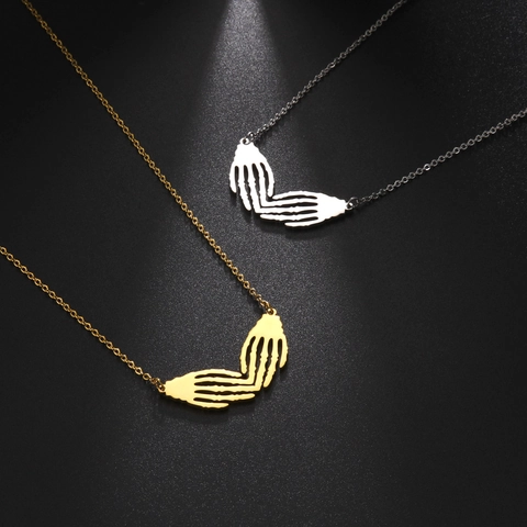 Gothic Stainless Steel Skeleton Hands Heart Pendant Necklace For Halloween Cosplay Punk Jewelry Women Men Gift Jewelry