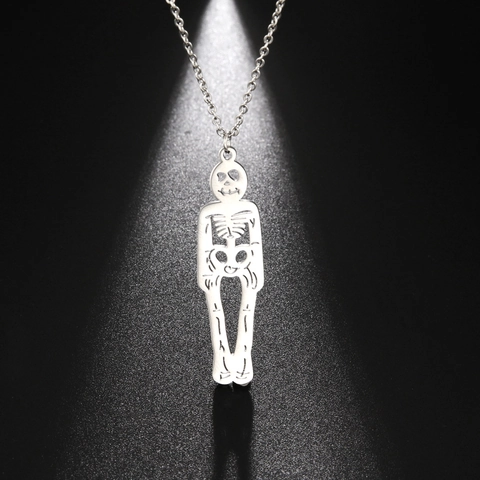 Collar con Colgante de Esqueleto Humano de Acero Inoxidable Hombre Mujer Estilo Gothic Punk Joyería de Cráneo Regalo