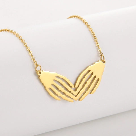 Gothic Stainless Steel Skeleton Hands Heart Pendant Necklace For Halloween Cosplay Punk Jewelry Women Men Gift Jewelry