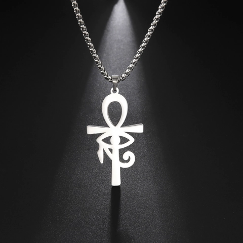 Ancienne Croix Ankh Égyptienne Œil D'Horus Collier Pendentif Pour Hommes Acier Inoxydable Bijoux Punk Vintage Chaîne Vénitienne