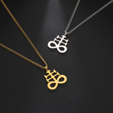Collier Pendentif Croix de Léviathan en Acier Inoxydable Gothique Symbole Soufre Bijoux Occultes pour Hommes Femmes Or Argent