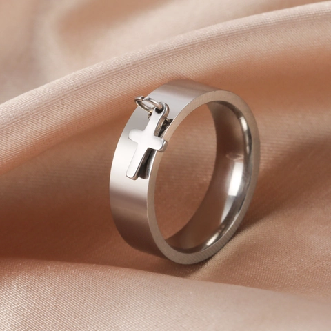 Fashion Stainless Steel Cross Pendant Band Ring For Men Women Gold Silver Plated Religious Jewelry Christian Finger Ring