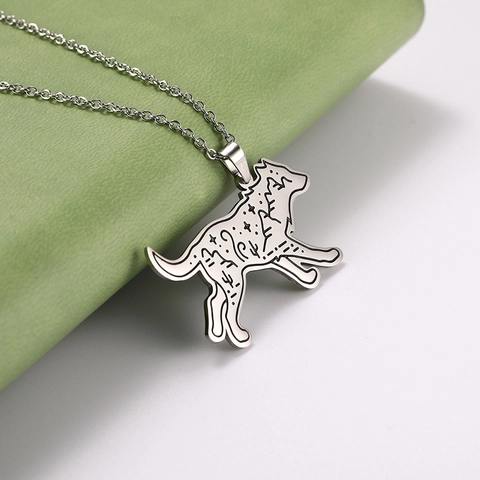 Punk Stainless Steel Wolf Pendant Necklace For Men Women Hip Hop Nature Mountain Star Forest Animal Jewelry Gift Silver