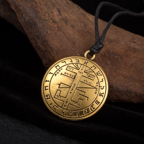 Collar de Colgante Redondo de Aleación Retro Sello de Salomón para Hombre Antiguo Sello Secreto Hebreo Amuleto Místico Religioso