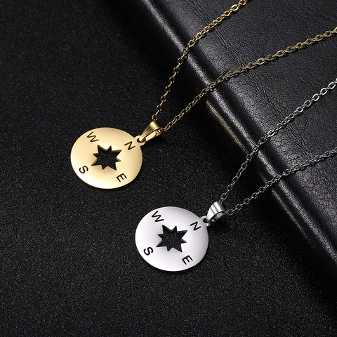 Hip Hop Roestvrij Staal Kompas Hanger Ketting Voor Heren Dames Geometrische Ster Uitsparing Ronde Kompas Medaillon Sieraden