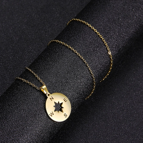 Hip Hop Roestvrij Staal Kompas Hanger Ketting Voor Heren Dames Geometrische Ster Uitsparing Ronde Kompas Medaillon Sieraden