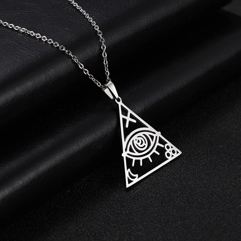 Collier Pendentif Creux Triangle Œil de la Providence en Acier Inoxydable Bijoux Unisexes Géométriques Mystiques Cadeau