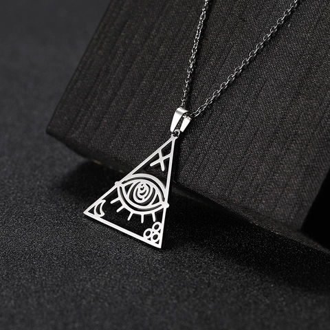 Collier Pendentif Creux Triangle Œil de la Providence en Acier Inoxydable Bijoux Unisexes Géométriques Mystiques Cadeau