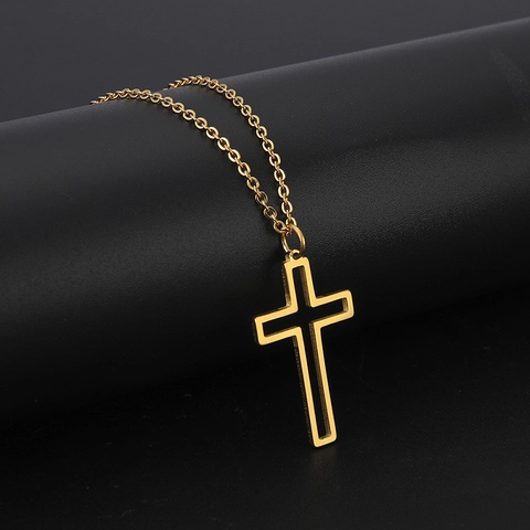 Minimalist 304 Stainless Steel Hollow Cross Pendant Necklace For Men Women Unisex Adjustable Chain Fashion Jewelry Gift