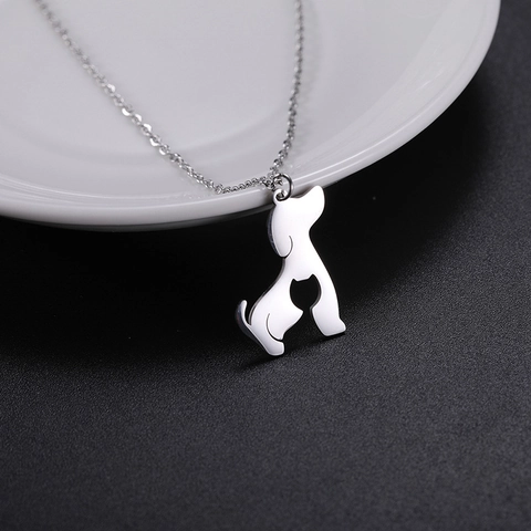 Minimalist Stainless Steel Hollow Cat Dog Pendant Necklace Gold Silver Plated Pet Lover Animal Silhouette Jewelry Gift