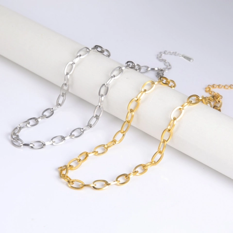 Hip Hop 304 Edelstahl Oval Link Kette Halskette Für Damen Herren Gold Stahl Farbe Einfache Büroklammer Kette Choker Schmuck