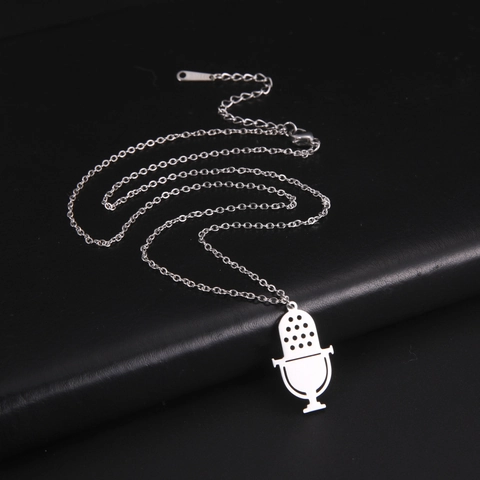 Trendy Stainless Steel Retro Microphone Pendant Necklace For Men Women Hip Hop Rock Music Jewelry Gifts