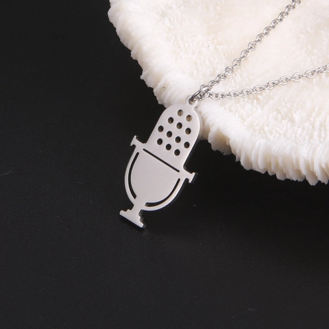 Trendy Stainless Steel Retro Microphone Pendant Necklace For Men Women Hip Hop Rock Music Jewelry Gifts