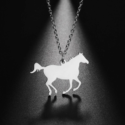 Cute Horse Pendant Necklace For Women 304 Stainless Steel Animal Silhouette Charm Jewelry Gift Steel Gold Color Necklace