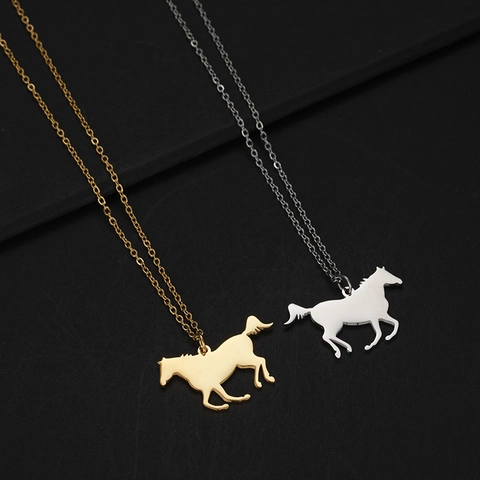 Cute Horse Pendant Necklace For Women 304 Stainless Steel Animal Silhouette Charm Jewelry Gift Steel Gold Color Necklace