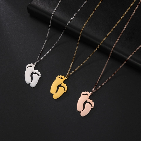 Stainless Steel Footprint Pendant Necklace For Women Men Minimalist Baby Feet Charm O-Chain Necklaces Jewelry Commemorative Gift