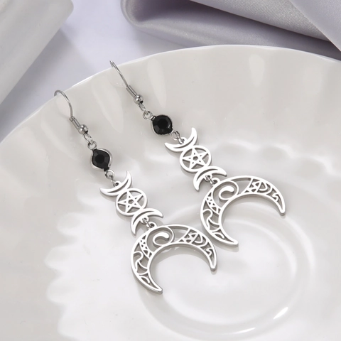 Orecchini Pendenti Gothic In Acciaio Inossidabile Con Mezzaluna Per Donna Tripla Dea Luna Pentagramma Gioielli Witchy
