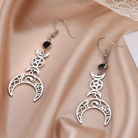 Orecchini Pendenti Gothic In Acciaio Inossidabile Con Mezzaluna Per Donna Tripla Dea Luna Pentagramma Gioielli Witchy