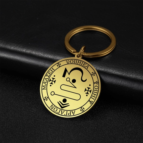 Edelstahl Okkult Sigille Amulett Schlüsselanhänger Talisman Salomon Siegel Runder Anhänger Schlüsselring Mystischer Schmuck