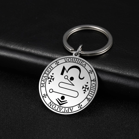 Edelstahl Okkult Sigille Amulett Schlüsselanhänger Talisman Salomon Siegel Runder Anhänger Schlüsselring Mystischer Schmuck