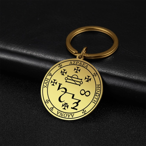 Edelstahl Okkultes Amulett Runder Sigillen Schlüsselanhänger Mystische Heilige Symbole Gravierter Schlüsselring Für Herren Damen