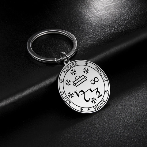 Edelstahl Okkultes Amulett Runder Sigillen Schlüsselanhänger Mystische Heilige Symbole Gravierter Schlüsselring Für Herren Damen