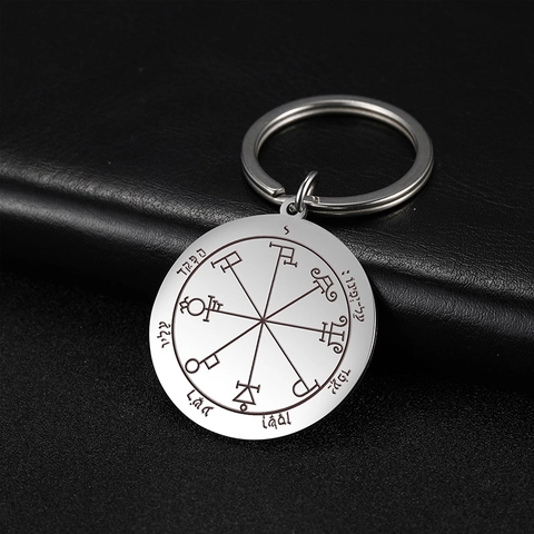 Mystiek Zegel van Salomo Saturnus Roestvrij Stalen Sleutelhanger Hebreeuwse Tekens Pentakel Amulet Bescherming Hanger Sleutelhanger Voor Mannen Vrouwen