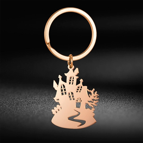 Stainless Steel Halloween Haunted House Keychain Goth Hollowed Castle Silhouette Witch House Keyring Party Gift For Women