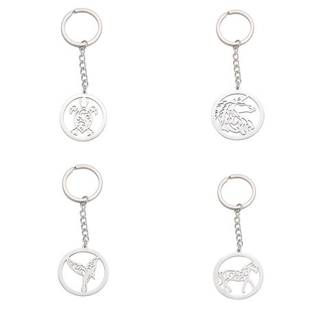 Stainless Steel Hollow Animal Keychain Sea Turtle Unicorn Horse Hummingbird Pendant Metal Keyring Jewelry Gift For Men Women